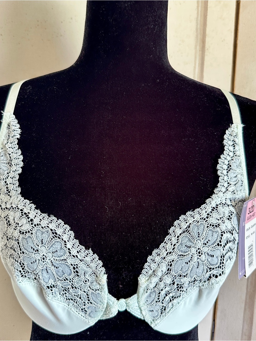 Flirty Eileen West Light Green Celadon Lace Underwire Bra Front Snap Closure 32D